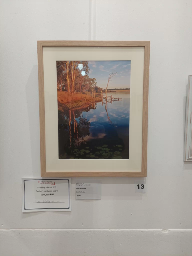 Max Walters "Dam Reflection, 3rd Prize Landscape, David Bryce Award 2022
