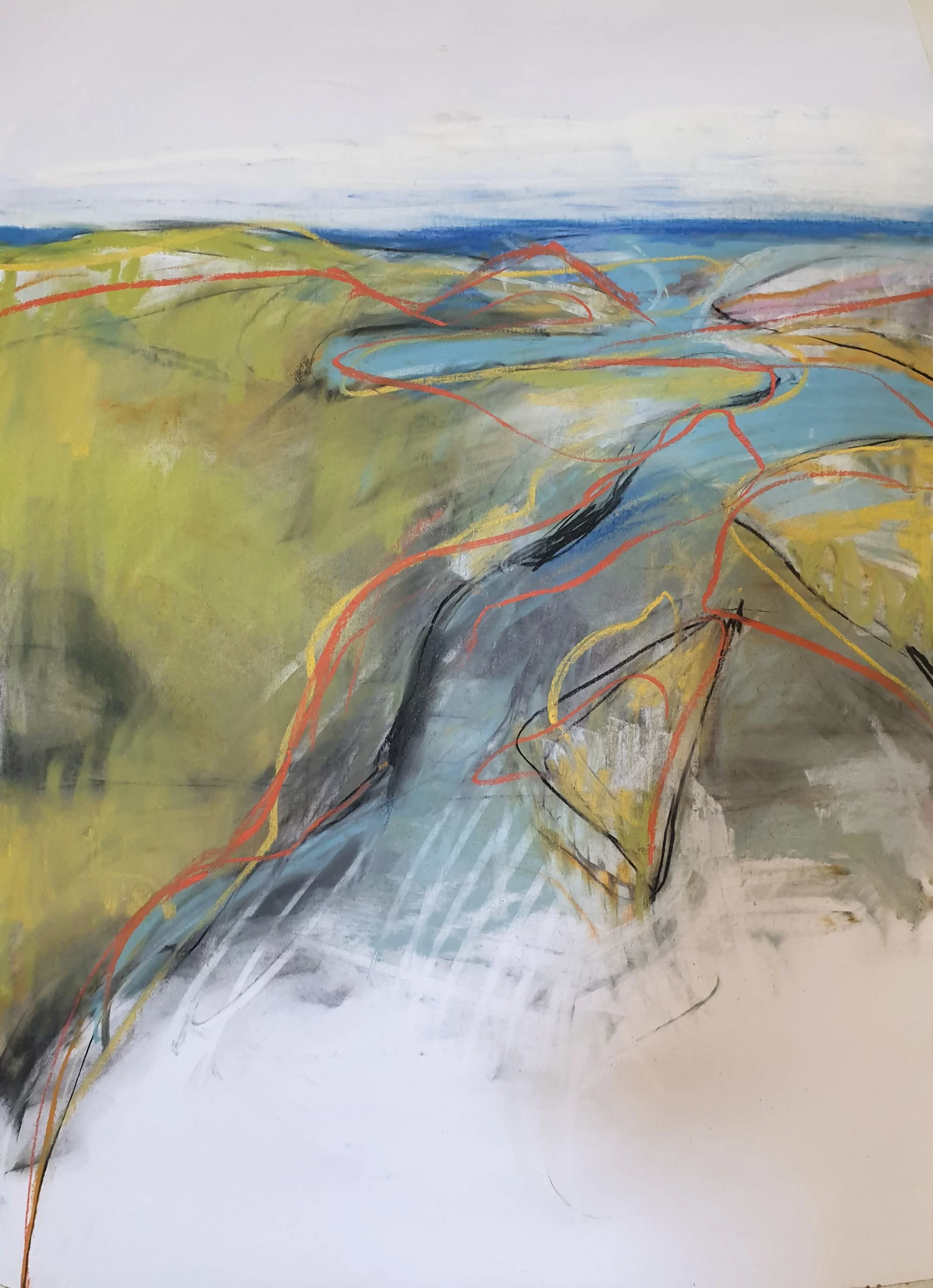 LEONIE CHINN ''Tallebudgera Creek' chalk and charcoal on paper. 59 X 84 cm.